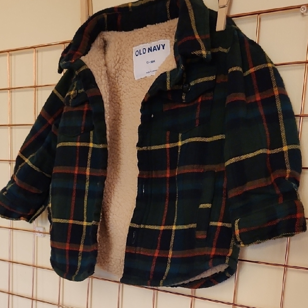 Old Navy Multicolor Plaid Sherpa Jacket, Size 12-18M - Picture 5 of 10